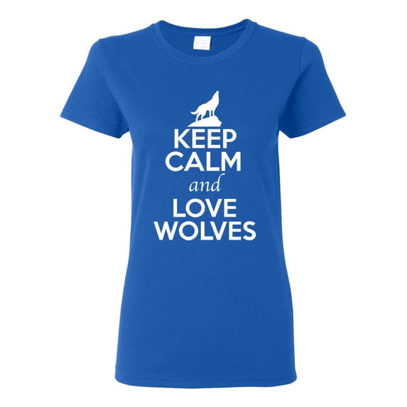 Ladies Keep Calm And Love Wolves Wolf Animal Lover T-Shirt Tee