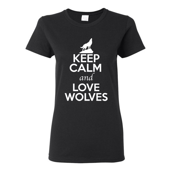 Ladies Keep Calm And Love Wolves Wolf Animal Lover T-Shirt Tee