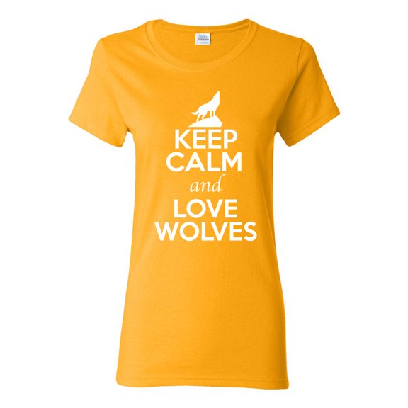 Ladies Keep Calm And Love Wolves Wolf Animal Lover T-Shirt Tee