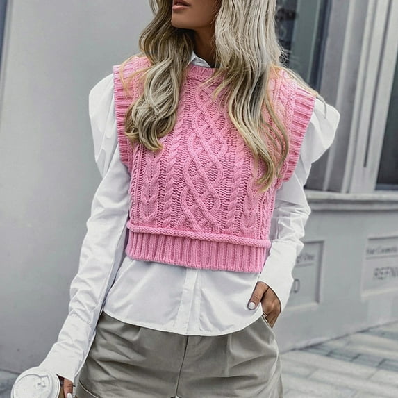 Ladies Knitted Fashion All- Vest Pullover Casual Sleeveless Solid Color Sweater Long Sweater Duster Fuzzy Cardigan Sweater Cardigan for Women Open Front Long Sleeve Girls plus Size Winter Coats 3 Laye