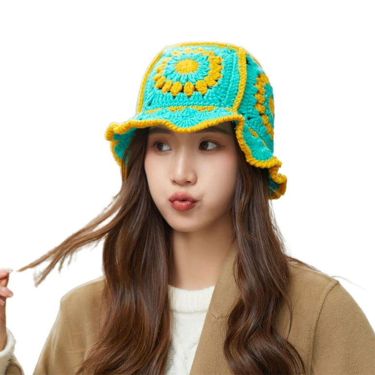 UDIYO Ladies Knitted Hat Hollow Out Wear-resistant Skin-friendly Crochet  Knitting Flower Pattern Knitted Bucket Hat for Outdoor 