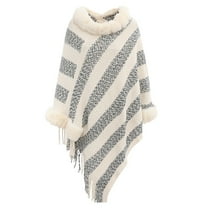Ladies Knitted Loose Thickened Shawl Coat Plush Collar Scarf Wrap Tassel Fringed Wraps Pullover Cape Irregular Hem Casual Sweater Shawl Women's Scarfs Winter Hat Knit Women's Scarves Wraps Scrim