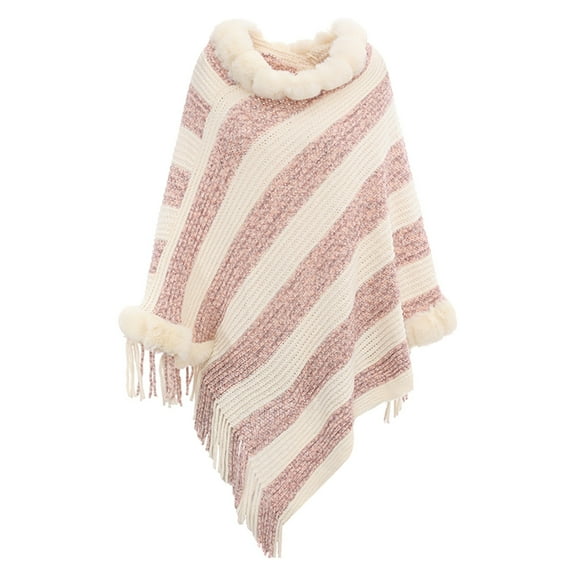 Ladies Knitted Loose Thickened Shawl Coat Plush Collar Scarf Wrap Tassel Fringed Wraps Pullover Cape Irregular Hem Casual Sweater Shawl Women's Scarfs Winter Hat Knit Women's Scarves Wraps Scrim