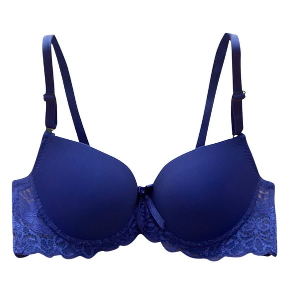 Ladies Lace Bra Women's Lace T-Shirt Bra, Breathable Lightweight Underwire Bralette Push up Everyday Brassiere Blue L