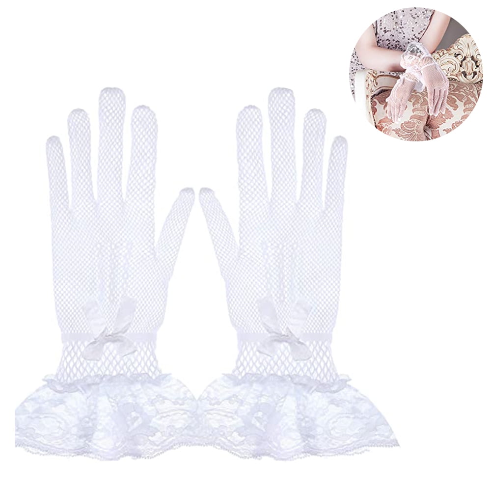 Short white lace gloves deals