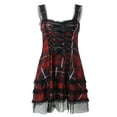 thumbnail image 1 of Ladies Lace Patchwork Plaid Dress Lace Sleeveless Skirt Fashion, 1 of 1