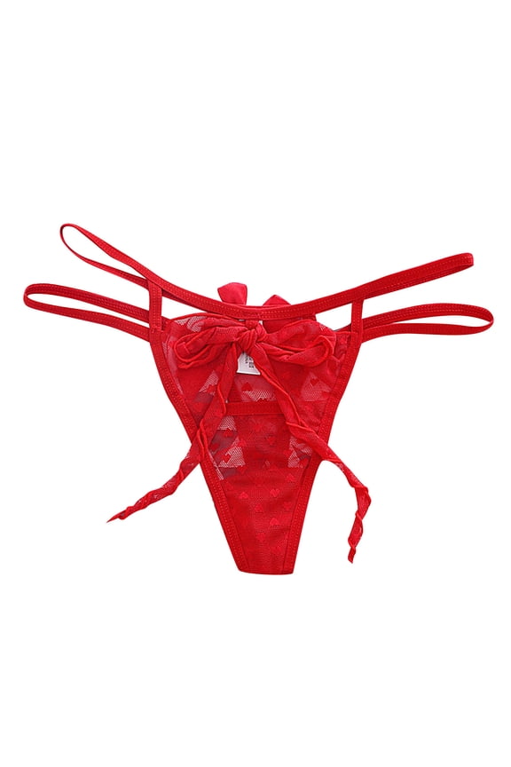 Ladies Lace Transparent Underwear Low Waist Seamless Sexy T Pants Lace Up Bowknot Underwear