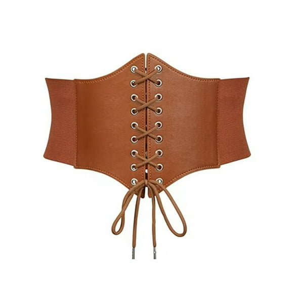 Ladies Lace-up Cinch Belt Girdle Waist Boned Overbust Corset Bustier Waist Clip Breathable Shrink Waist Seal Brown D