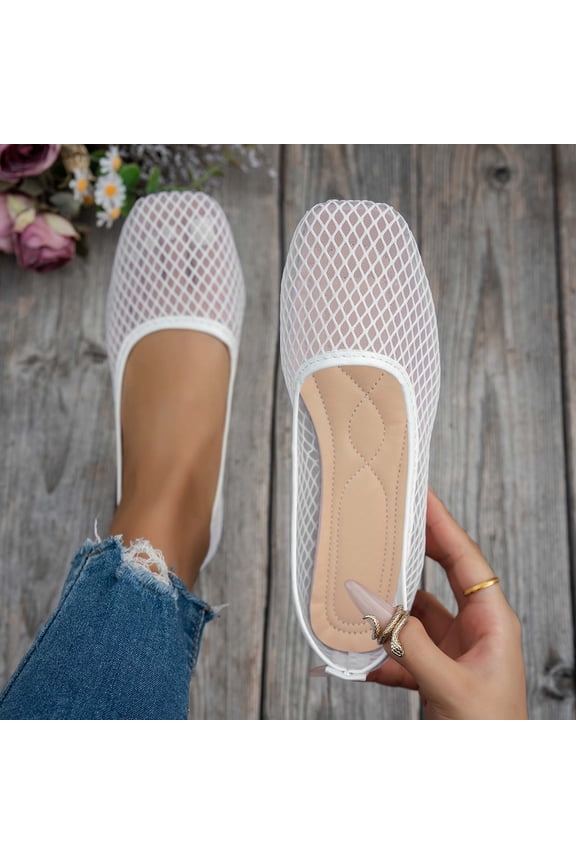 Ladies' Laceless Mesh Ballet Flats, Featuring A Square Toe Design, Are Fashionable and Casual Shoes Perfect for Summer Commuting and Office Wear