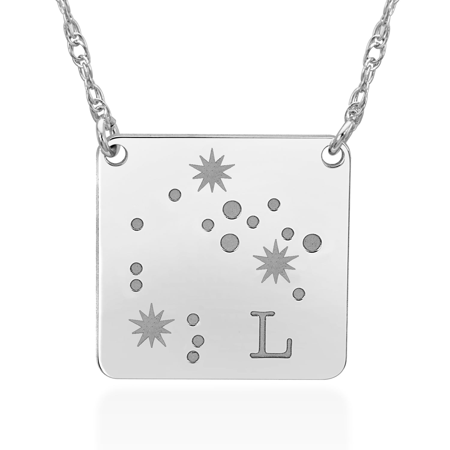 Ladies Ladies Sterling Silver Rhodium Plated 20mm High Polished Personalized Constellation Initial Necklace