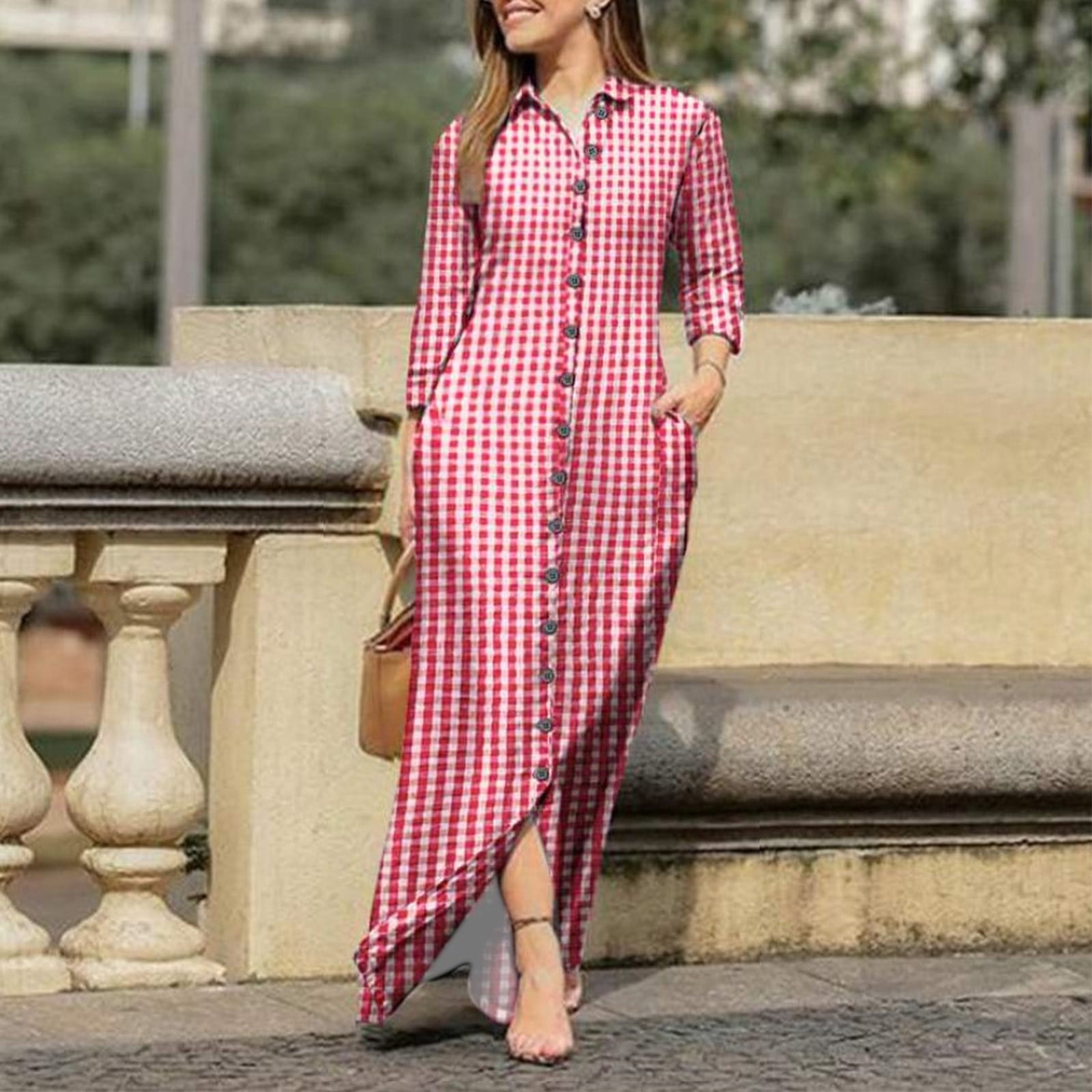 Ladies Lapel V Neck Long Sleeve Robe Long Prints Dress Buttons Shirt Long Dress Halter Summer Dress Beach Dress plus Size Summery Dresses Fancy Dresses for Women Casual Dresses for Woman Beach