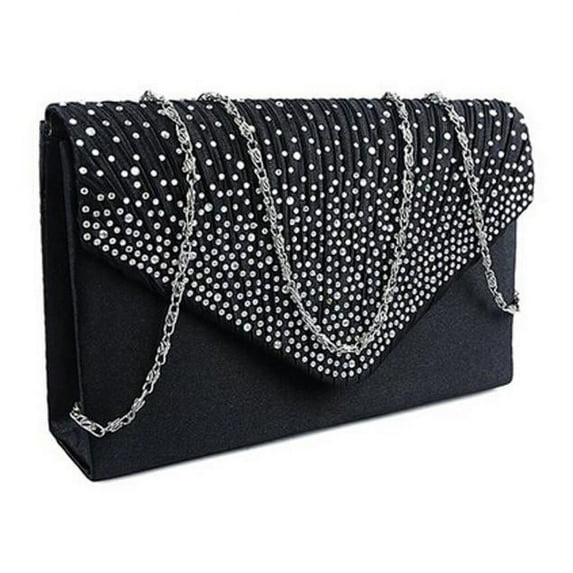 Ladies Large Evening Satin Diamante Ladies Clutch Bag Party Envelope Bag