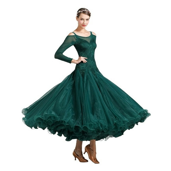 Ladies Latin Ballroom Modern Tango Waltz Dance Dress Long Standard Dress Competition Dresses