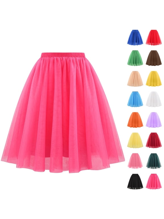 Ladies Layered Tulle Skirt Elastic Waist Flowy Midi Dance Party Tutu Skirt