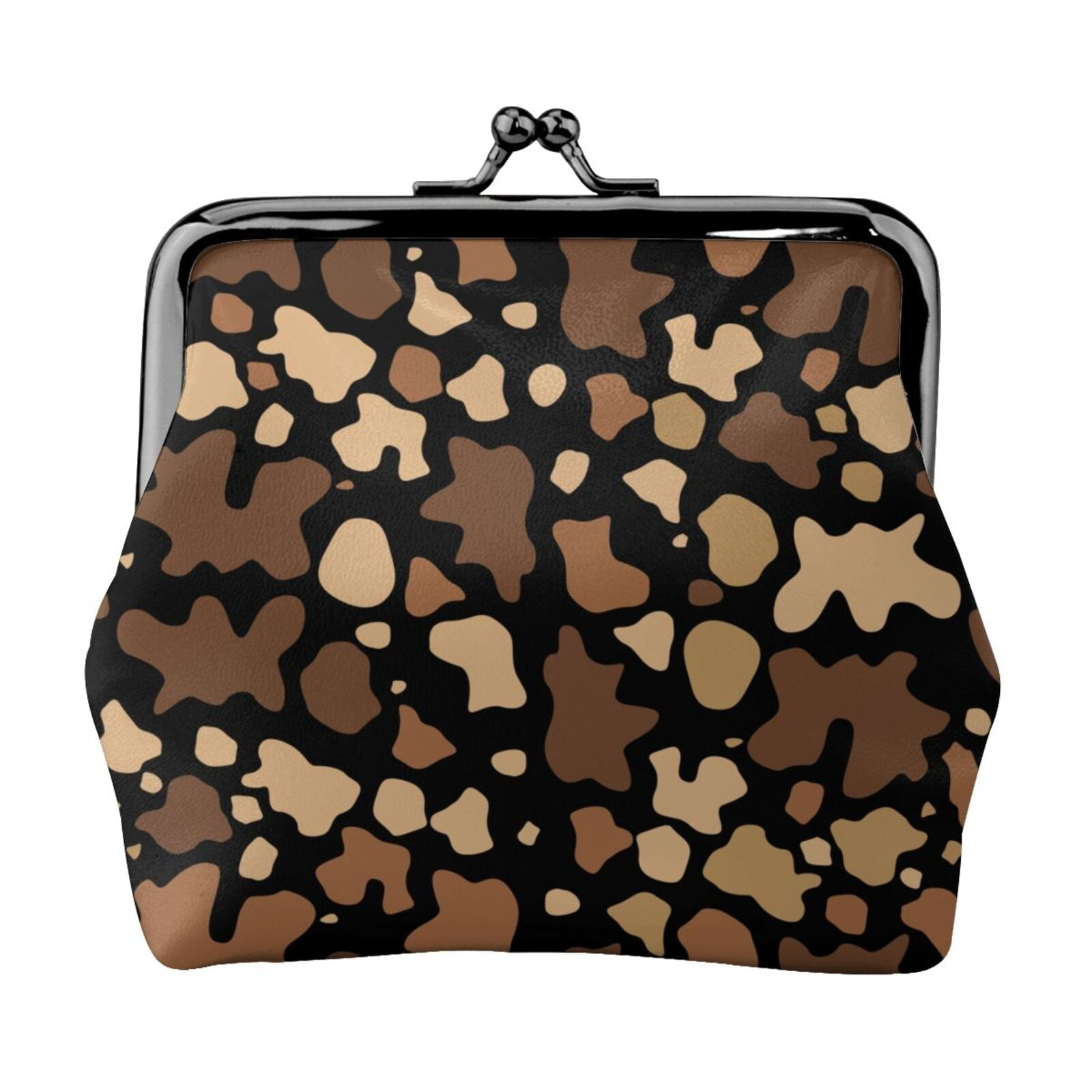 HWANYO Ladies' Leather Kiss Lock Coin Purse 4.134.52 Inches Durable Smooth Compact And Easy To Carry It Is Suitable For Walking Shopping Traveling Dating And Daily Leisure Brown Color Cowhide Frame Pattern