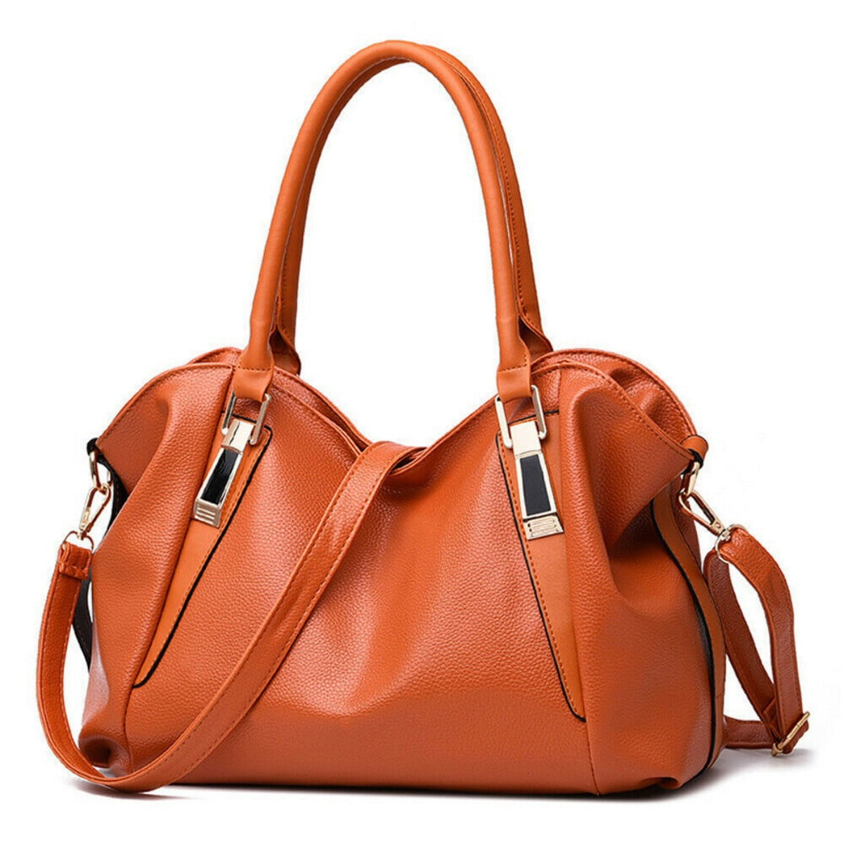 Ladies' Leather Satchel Bag - Vintage PU Tote with Detachable Strap, Brown