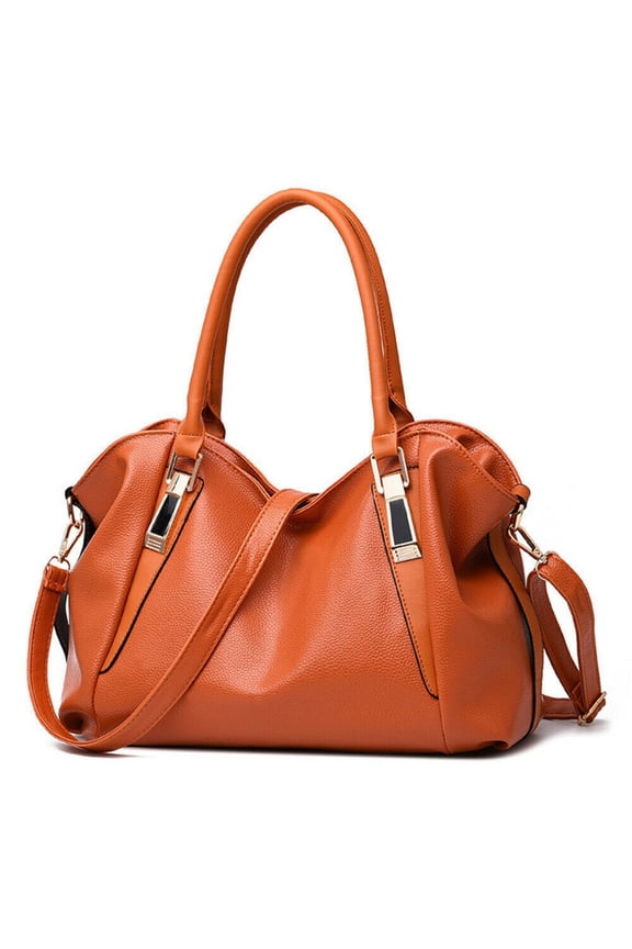 Ladies' Leather Satchel Bag - Vintage PU Tote with Detachable Strap, Brown