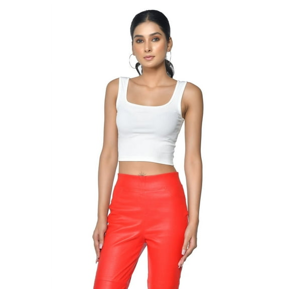 Ladies Leather Stretch Pants with Pockets