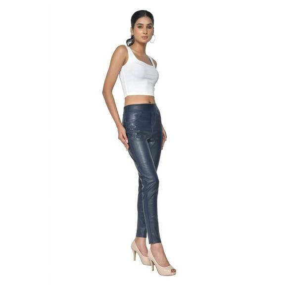 Ladies Leather Stretch Pants with Pockets