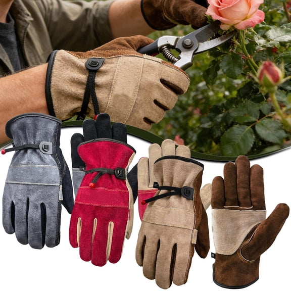 Ladies Leather Work Gloves with Cotton Inner Liner, Puncture Resistant Gardening Gloves Suitable for TIG/MIG Welding and Construction