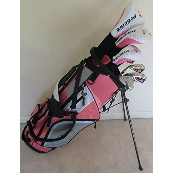 Ladies Left Handed Complete Golf Set Driver, Fairway Wood, Hybrid, Irons, Putter, Clubs and Stand Bag Pink Graphite