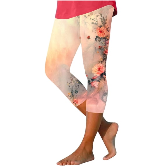 Ladies Leggings Petite,Womens Elastic High Wasisted Plus Size Leggings Graphic Print Casual Summer Vacation Beach Capri Pants