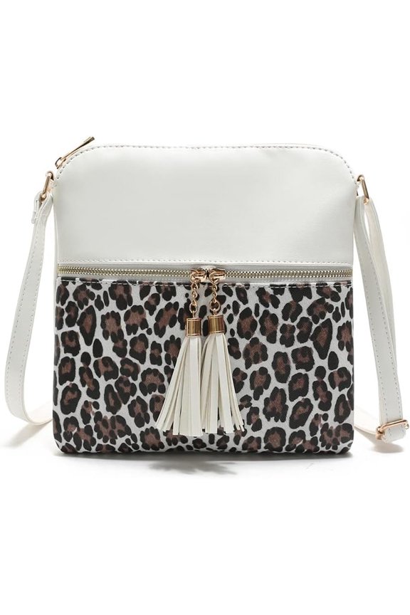 Ladies Leopard Lightweight Women's Crossbody Bag Leather Tassel Handbag