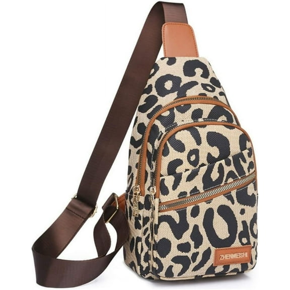 Ladies Leopard Women's Chest Bag Letters Printed Wide Strap Crossbody Bag Multi Purpose Waist Pack Daypack