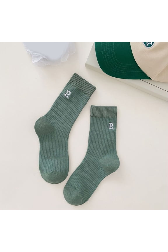 Ladies Letter R Embroidered Socks Candy Color Solid Long Pile Stockings