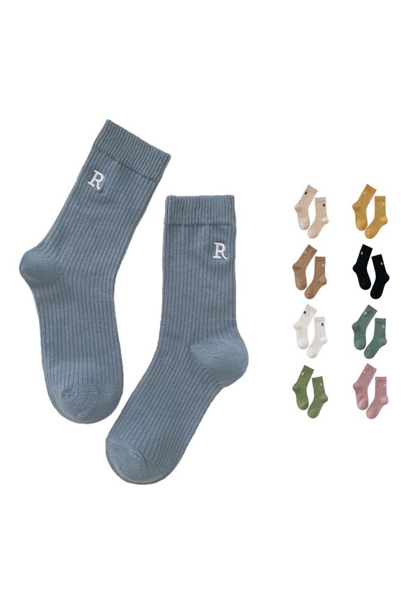 Ladies Letter R Embroidered Socks Candy Color Solid Long Pile Stockings