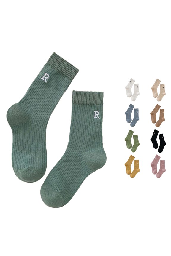 Ladies Letter R Embroidered Socks Candy Color Solid Long Pile Stockings