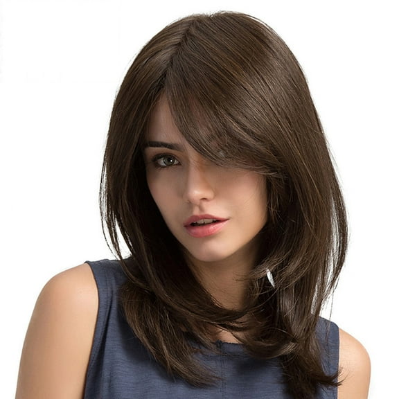 Ladies Light Brown Side Parting Long Straight Hair Synthetic Female Wigs
