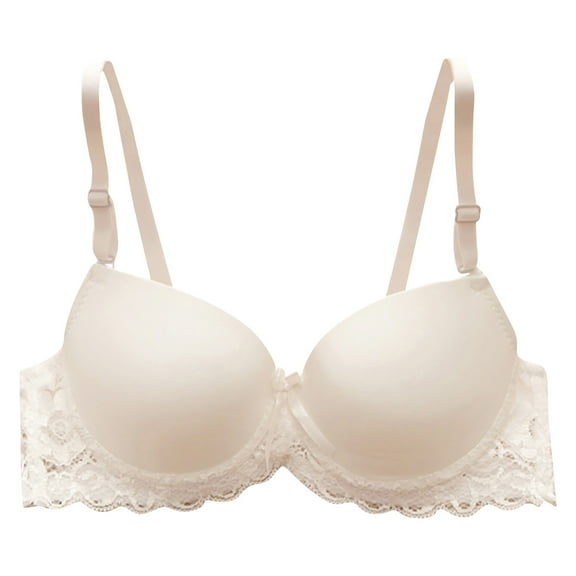 Ladies Lightly Lined Comfy Bra Women's Lace T-Shirt Bra, Breathable Lightweight Underwire Bralette Push up Everyday Brassiere White M