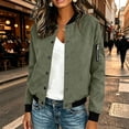 thumbnail image 1 of Ladies Lightweight Faux Suede Flight Bomber Jacket Ribbed Cuff & Hem Baseball Collar Long Sleeve Casual Coat with Pocket Outerwear Green L, 1 of 6