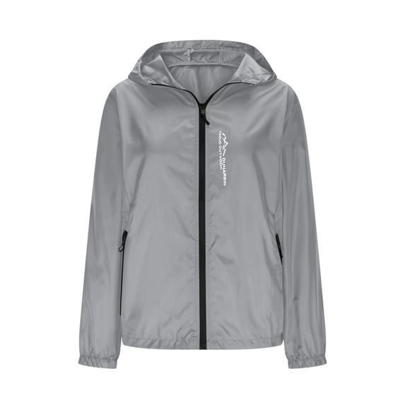 Ladies Lightweight Hiking Jacket with Pockets, Sun Protection Long Sleeve Zipper Thin Coats for Outdoor Sports Packable Puffer Jacket Women Water Proof Gray 4XL