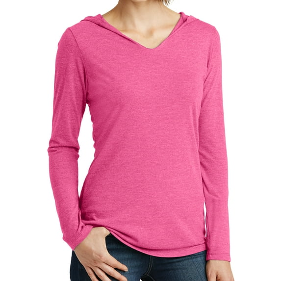 Ladies Lightweight Hoodie V-neck Tee - Fuchsia, 3XL