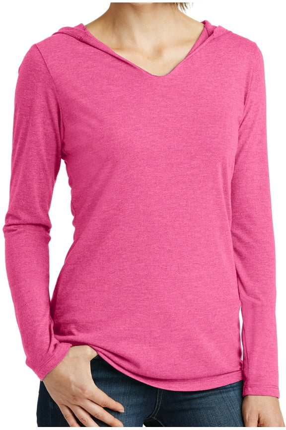 Ladies Lightweight Hoodie V-neck Tee - Fuchsia, XL