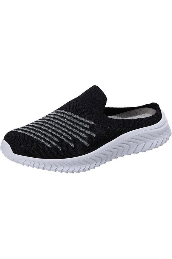Ladies Lightweight Knitted Mesh Fabric Non-Slip Rubber Soles Garden Shoes Breathable Beach Shoes Clogs Mules Shoes