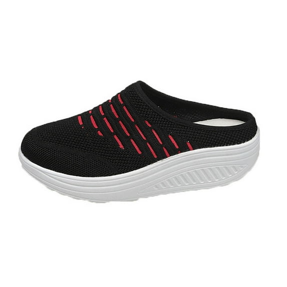 Ladies Lightweight Knitted Mesh Fabric Non-Slip Rubber Soles Garden Shoes Breathable Beach Shoes Clogs Shoes Black Women Sandal