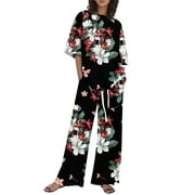 Ladies Line Floral Print Chic Relaxed Pants Set