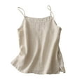 thumbnail image 1 of Ladies Linen Camisole Summer Loose Spaghetti Strap Hem Split Sleeveless Tank Top Casual Solid Color Shirt (XL, Beige 1), 1 of 2