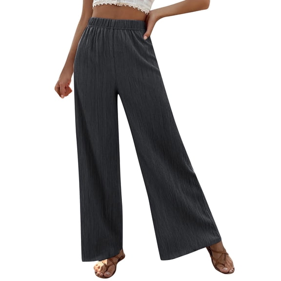Ladies Linen Loose Fit Slim Pleated Wide Leg High Waist Buckle Trousers Casual Wide Leg Fashion Court Trousers Elegant And Comfortable Suitable For Daily Life.