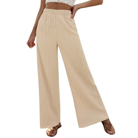 Ladies Linen Loose Fit Slim Pleated Wide Leg High Waist Buckle Trousers Casual Wide Leg Fashion Court Trousers Elegant And Comfortable Suitable For Daily Life.