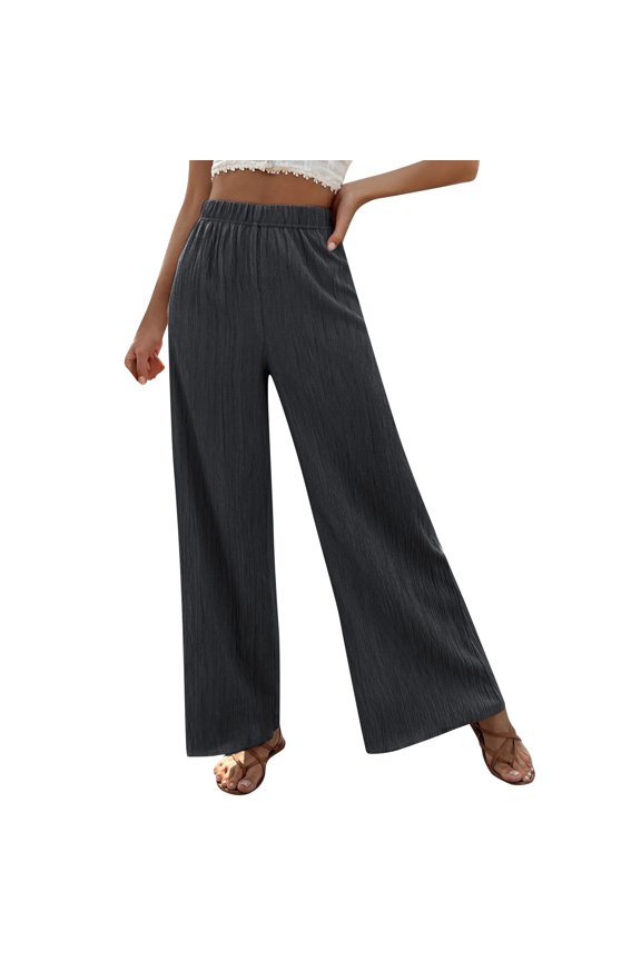 Ladies Linen Loose Fit Slim Pleated Wide Leg High Waist Buckle Trousers Casual Wide Leg Fashion Court Trousers Elegant And Comfortable Suitable For Daily Life.