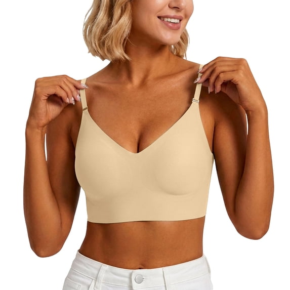 Ladies Lingerie Bras,V Neck Bra Padded Seamless Adjustable Straps Bralettes Everyday Basic Sleeping Bras