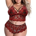 thumbnail image 1 of Ladies Lingerie Set,Plus Size Valentines Lingerie V-Neck High Waist Floral Lace Criss Cross Bra Panty Set No Underwire,Red,M, 1 of 3