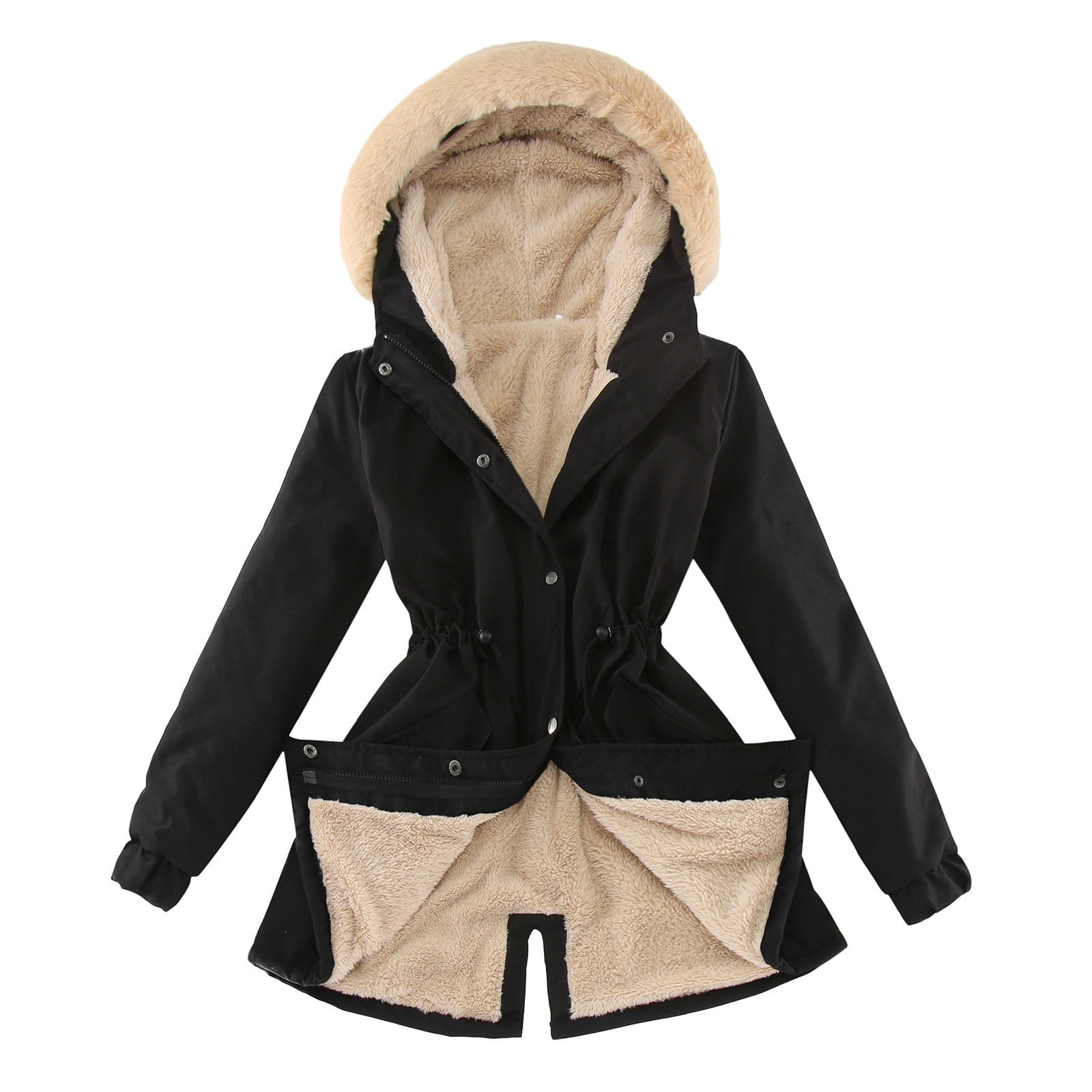 Ladies Lining Coat Womens Winter Warm Thick Long Jacket Hooded Overcoat