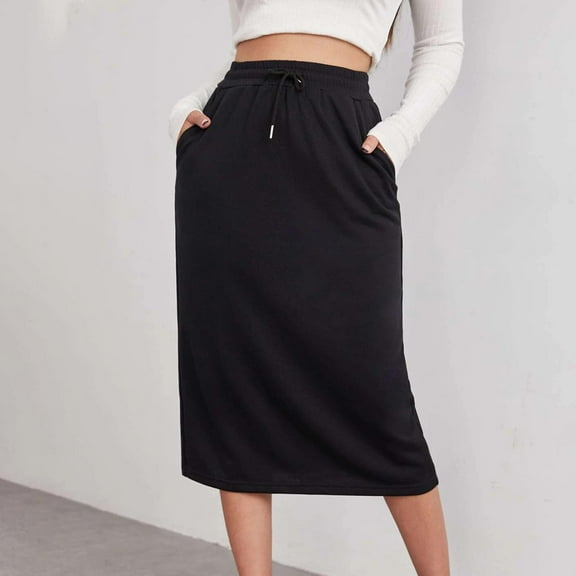 Ladies Long Skirt Elasticated Full Length Womens High Waisted Maxi Yoga Skirt Black XXL