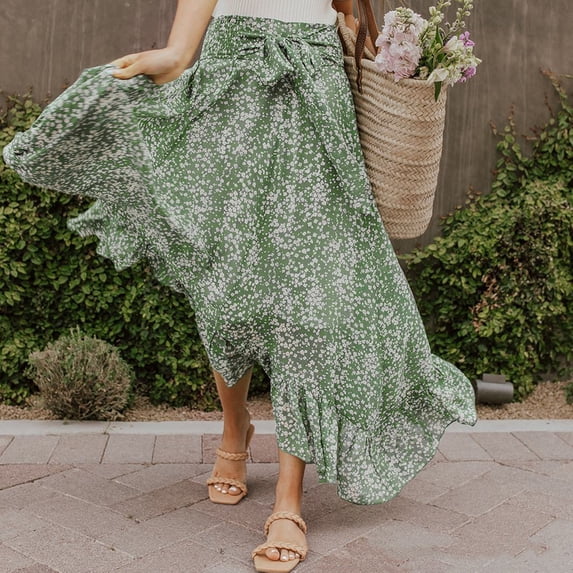 Ladies Long Skirt Small Floral Korean Style Large Swing Skirt High Waist Elastic Bandage Ruffle Skirt Skirts for Men Wrap Skirts for Women Linen Bed Skirt Leather Pleated Skirt plus Size Jean Skirt
