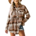 thumbnail image 1 of Ladies' Long Sleeve Button-Down Shirt with Pockets and Drop Shoulder Coffee Plaid Charm Rawiri, 1 of 6
